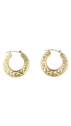 14K Yellow Gold Hinged Scrolling Hoop Earrings #21702