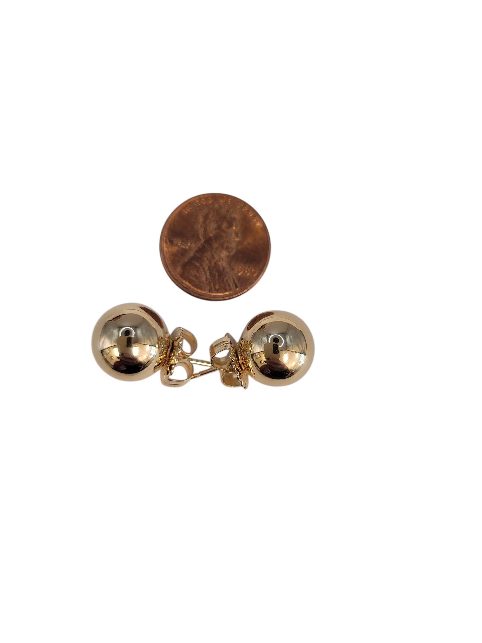 Orecchini a sfera in oro giallo 14k con foro da 12 mm #23213 in vendita 1