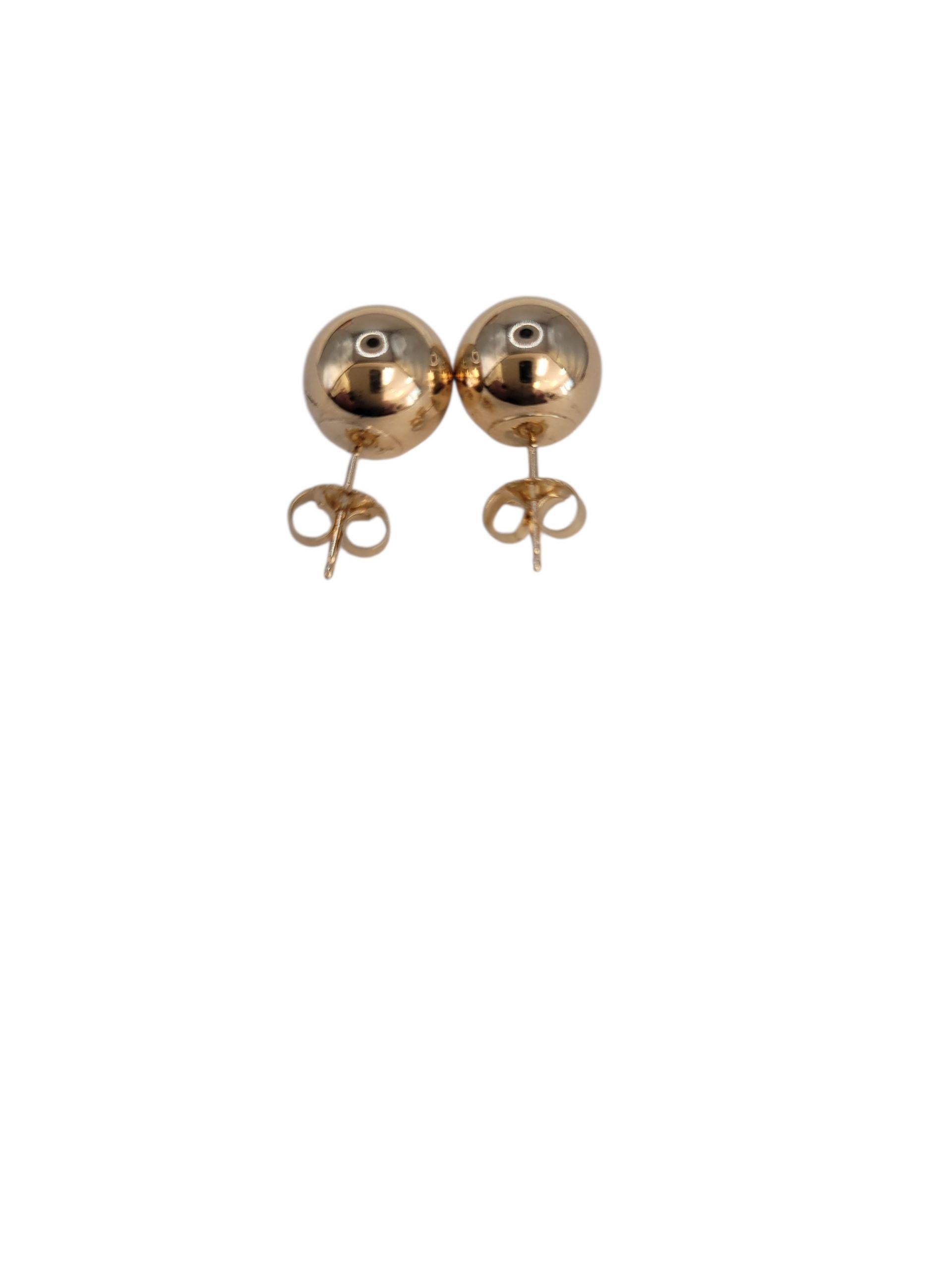 Donna Orecchini a perno in oro giallo 14K con sfera cava da 9,5 mm #23209 in vendita