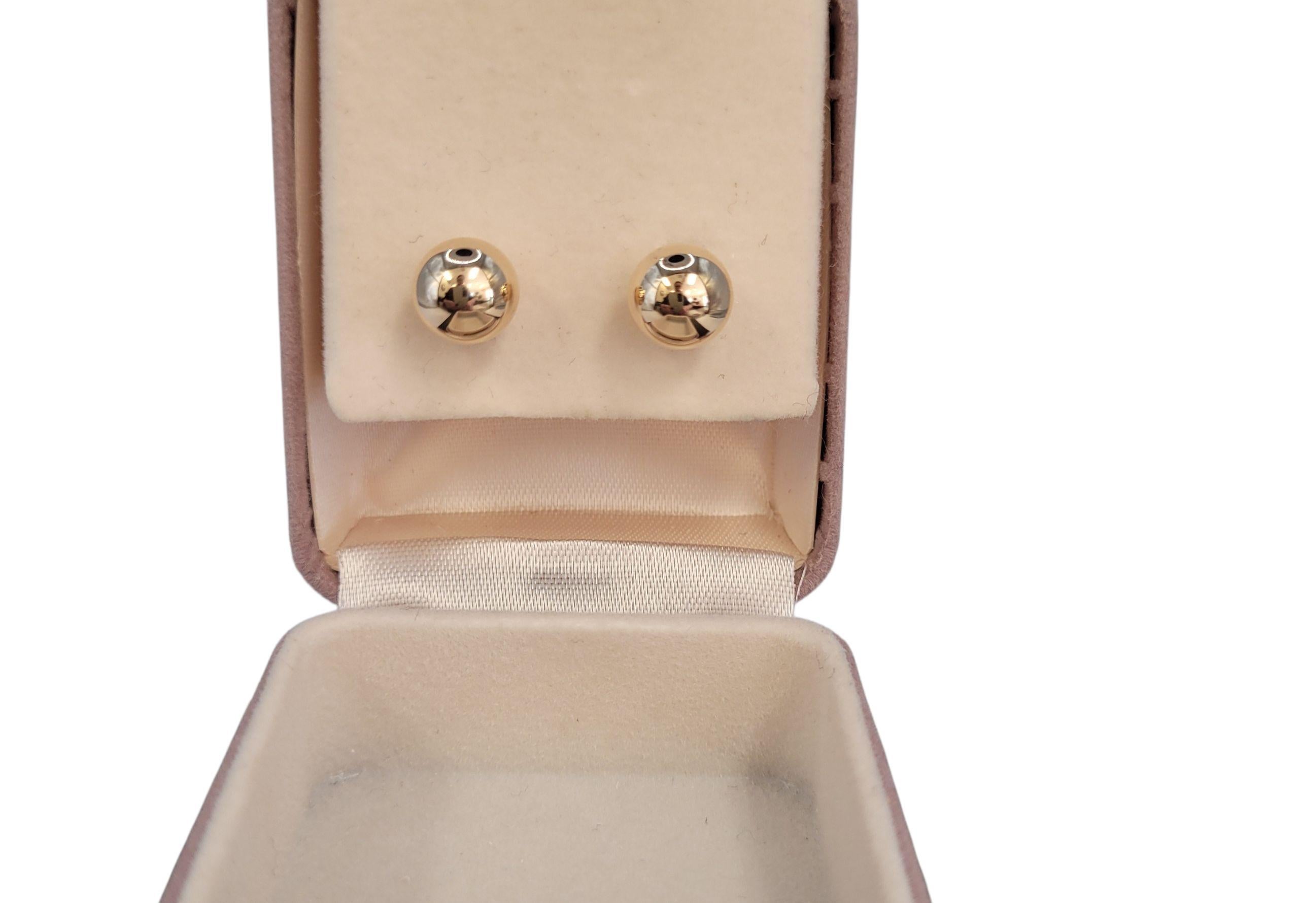 Orecchini a perno in oro giallo 14K con sfera cava da 9,5 mm #23209 in vendita 2