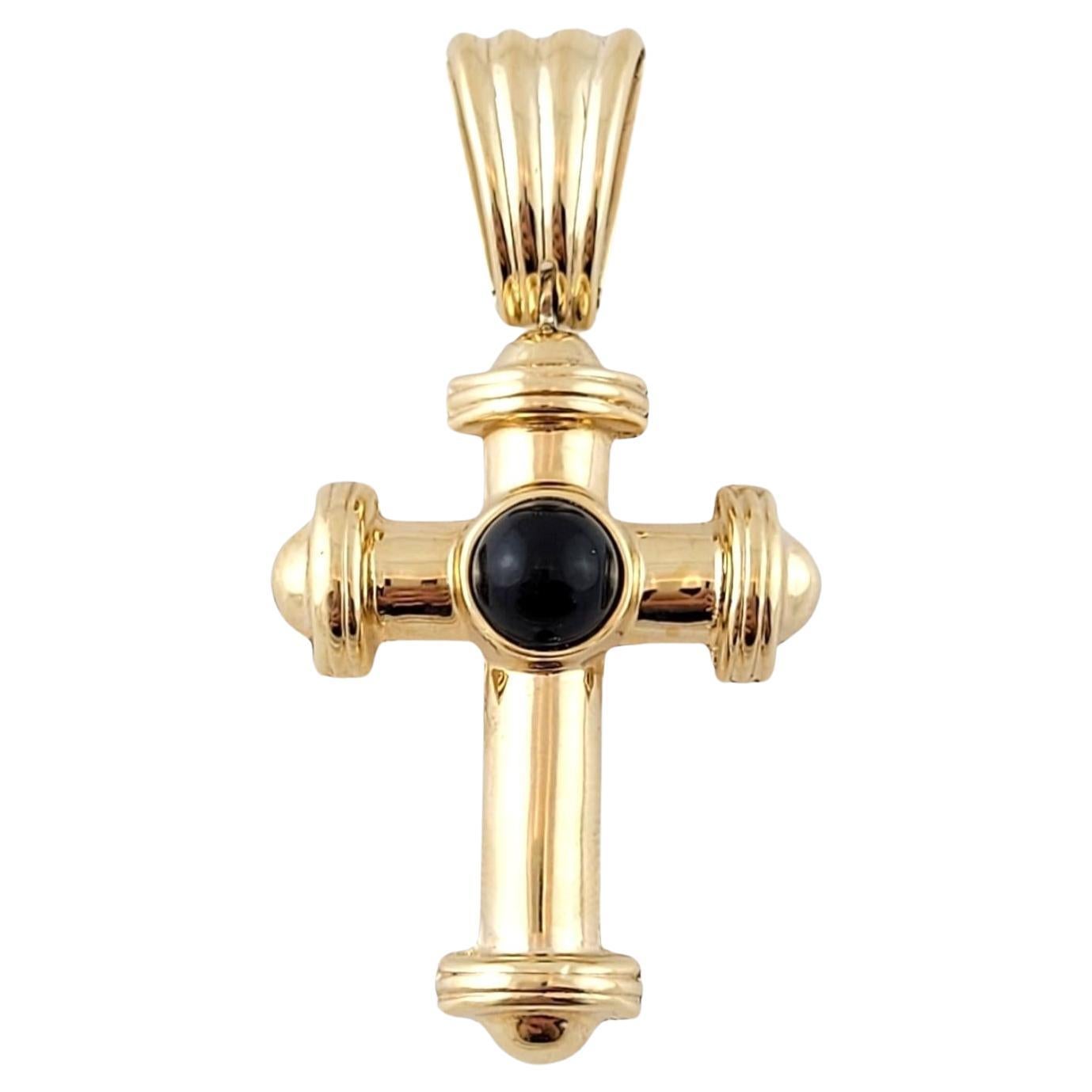 14K Yellow Gold Hollow Cross Pendant with Black Cabachon Onyx #15149