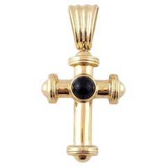 14K Yellow Gold Hollow Cross Pendant with Black Cabachon Onyx #15149