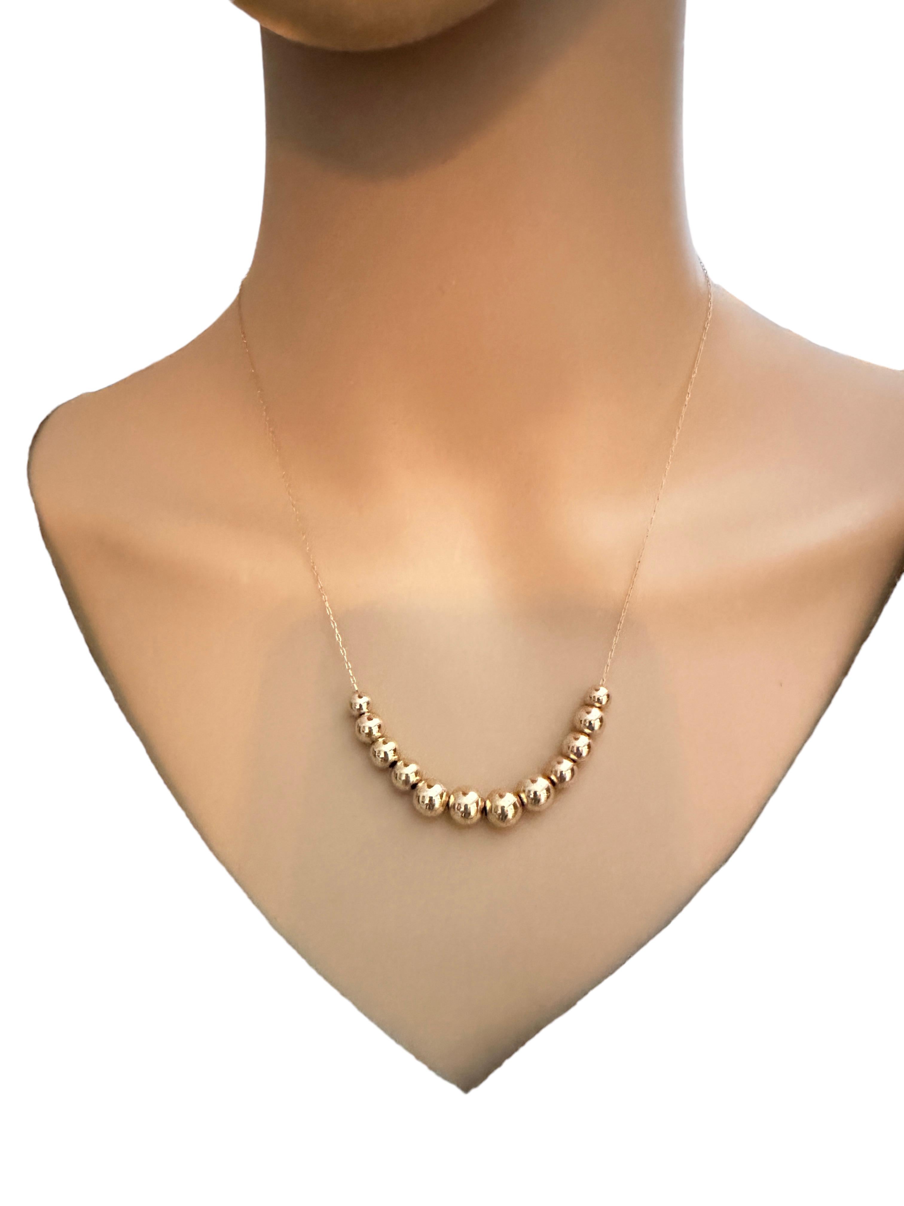 14K Yellow Gold Hollow Graduated Beaded Chain Necklace For Sale 2