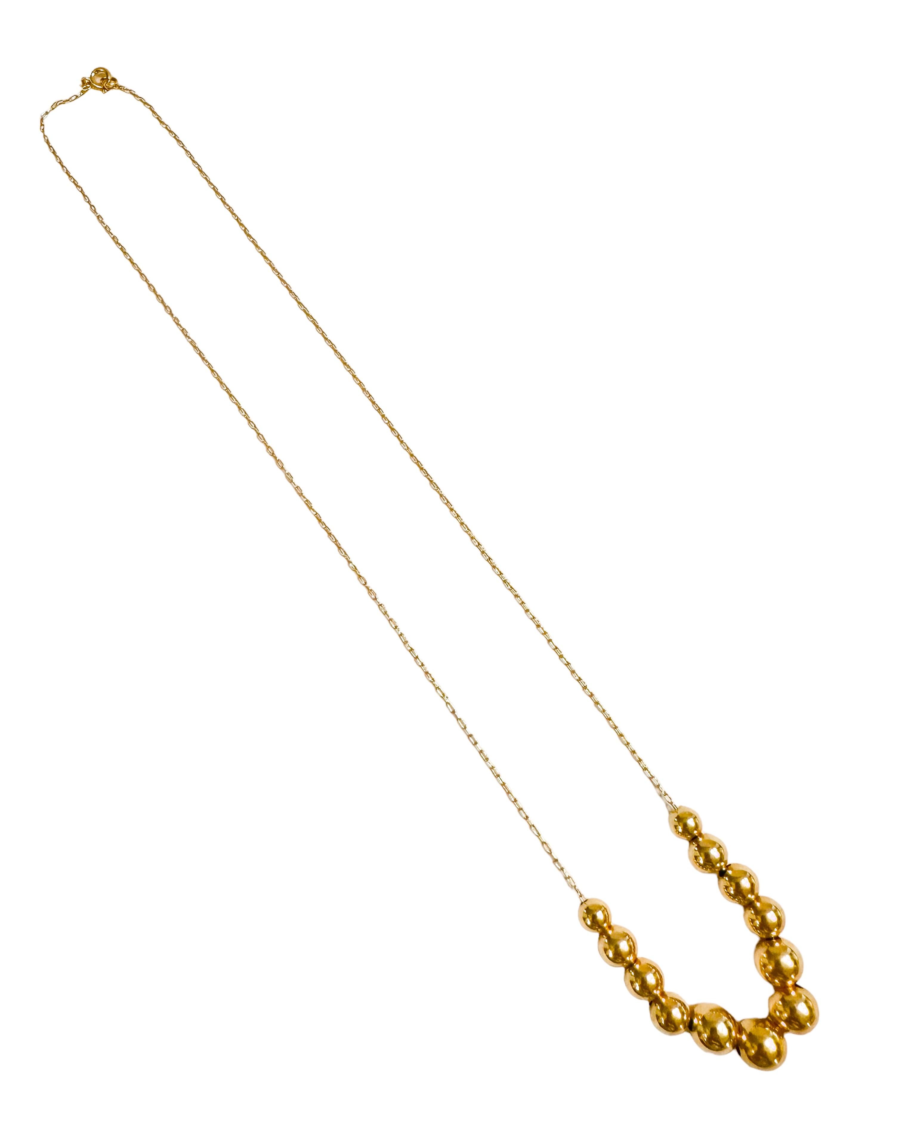 14K Yellow Gold Hollow Graduated Beaded Chain Necklace In Excellent Condition For Sale In Eagan, MN