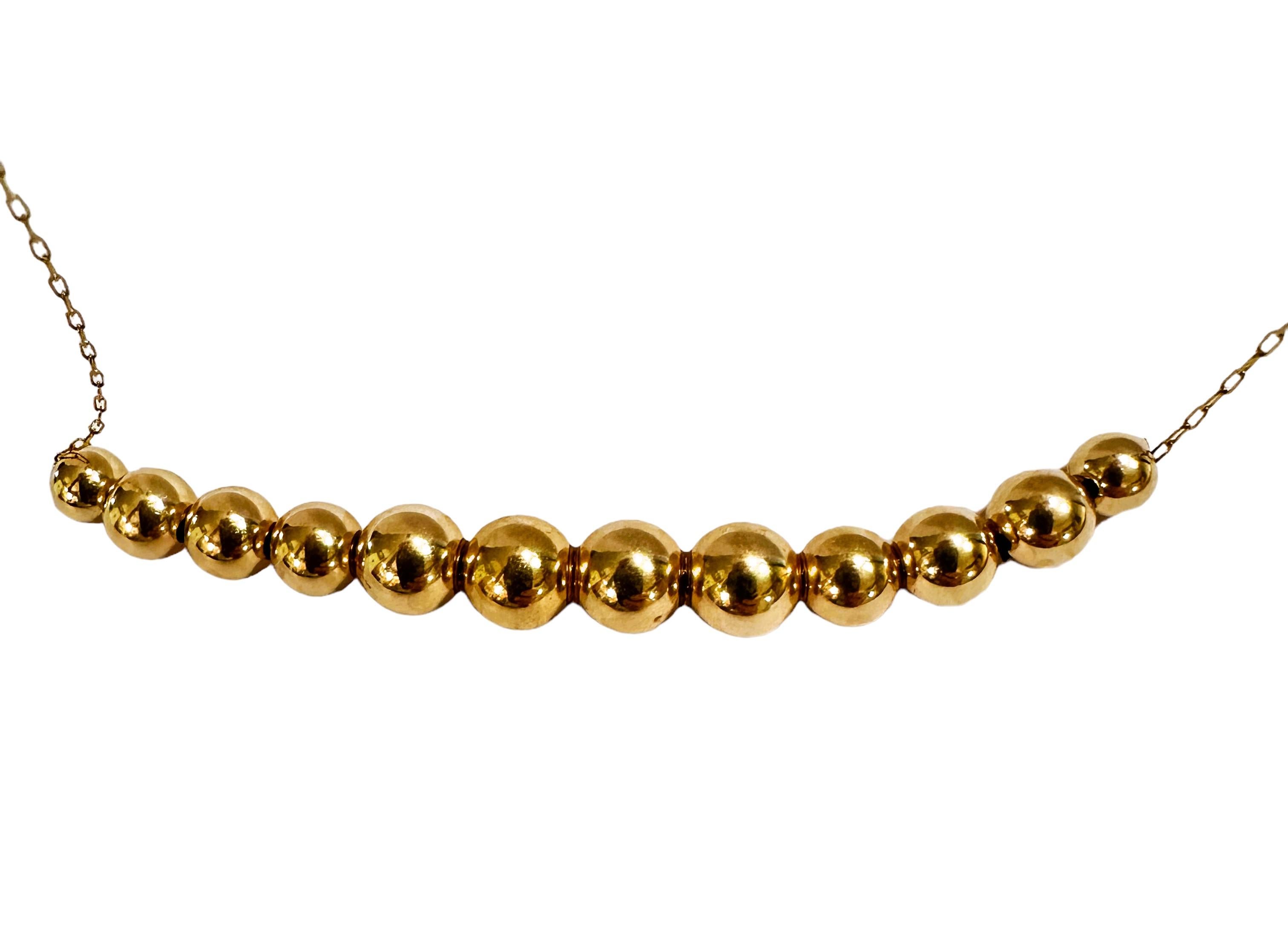 Women's 14K Yellow Gold Hollow Graduated Beaded Chain Necklace