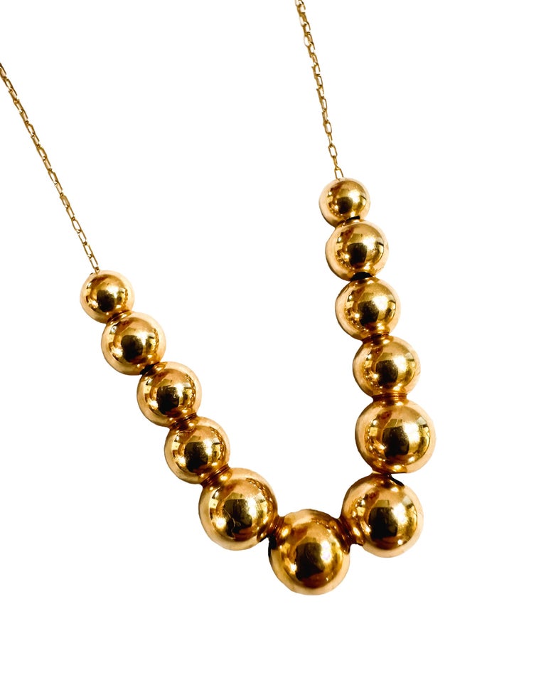 17 Hollow Gold Bead Necklace in 18k Yellow Gold