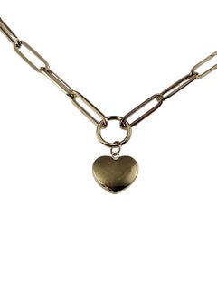 14K Yellow Gold Hollow Paperclip Chain Heart Pendant Necklace #24355