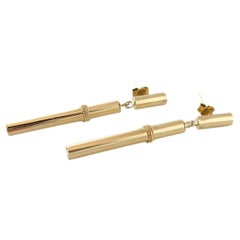 14K Yellow Gold Hollow Tube Dangle Earrings #15167