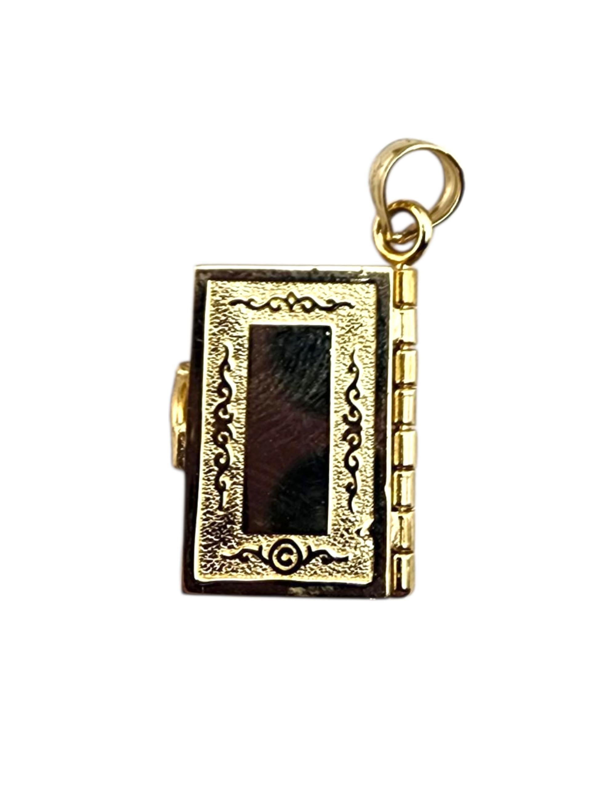 14K Yellow Gold Holy Bible Our Father Prayer Charm

This 14K yellow gold Bible charm features a beautifully detailed design, symbolizing faith and devotion. Perfect as a meaningful pendant or charm, it adds a timeless spiritual touch to any jewelry