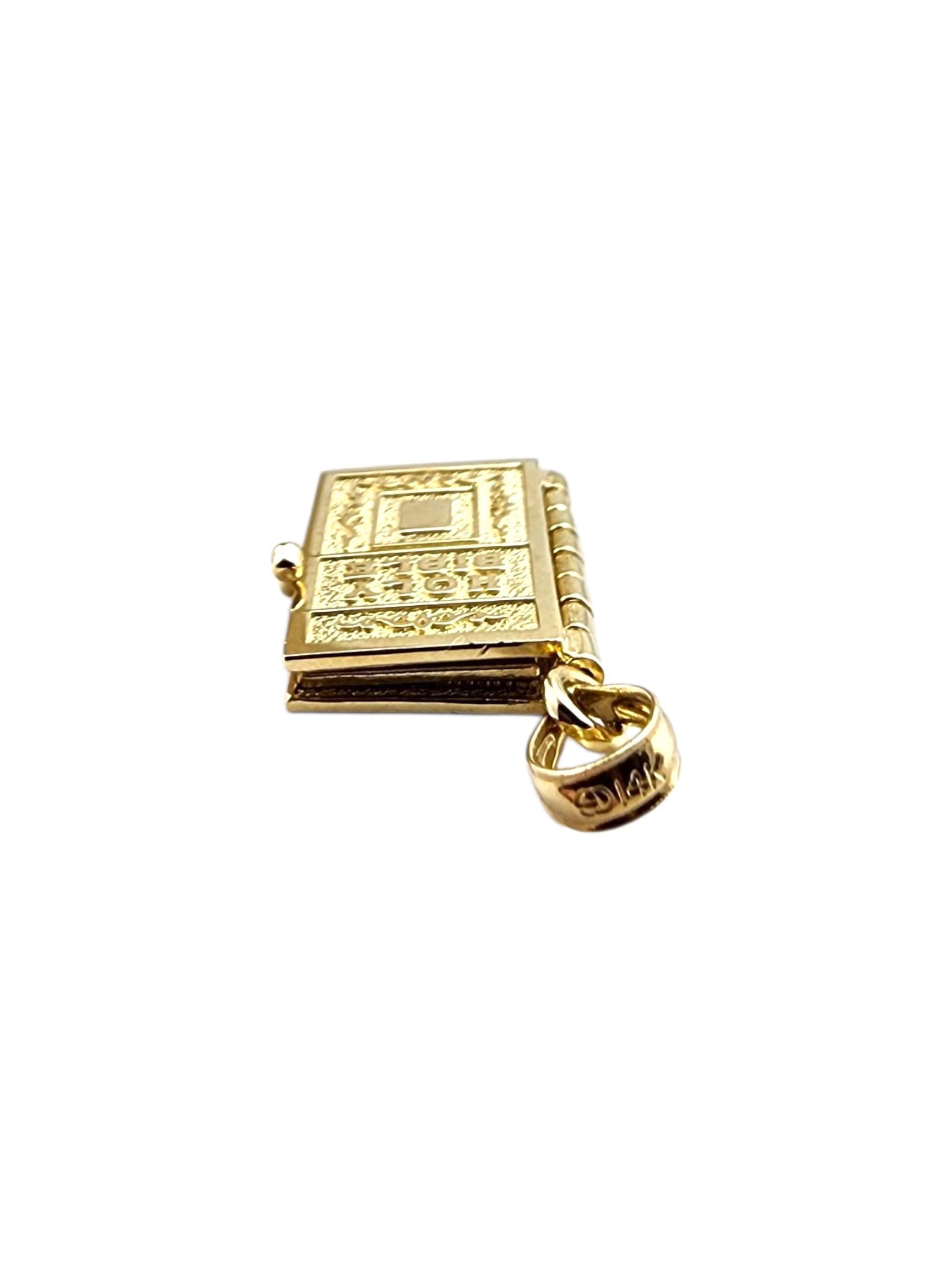 14K Yellow Gold Holy Bible Our Father Prayer Charm #22408 For Sale 3