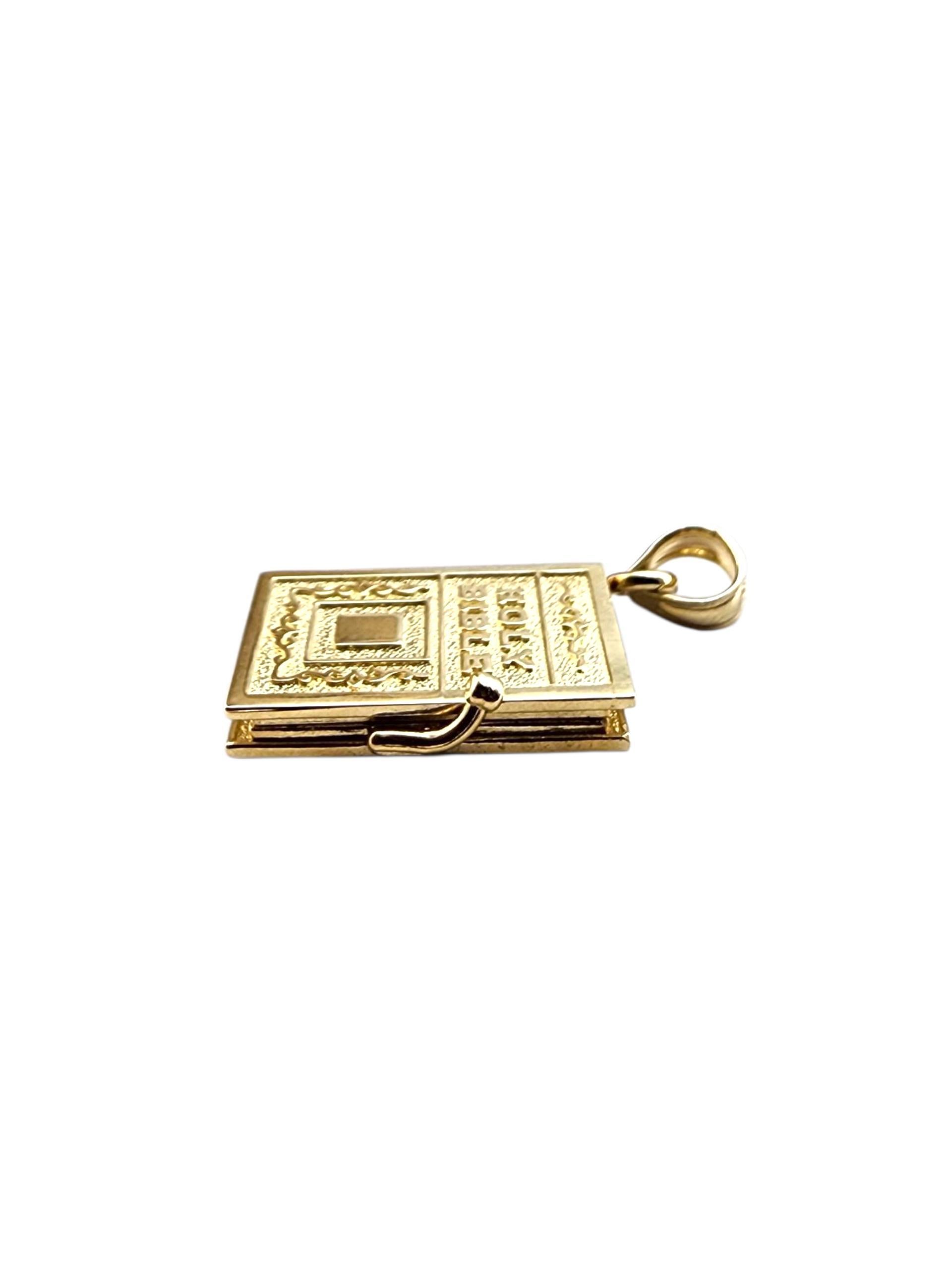 14K Yellow Gold Holy Bible Our Father Prayer Charm #22408 For Sale 4
