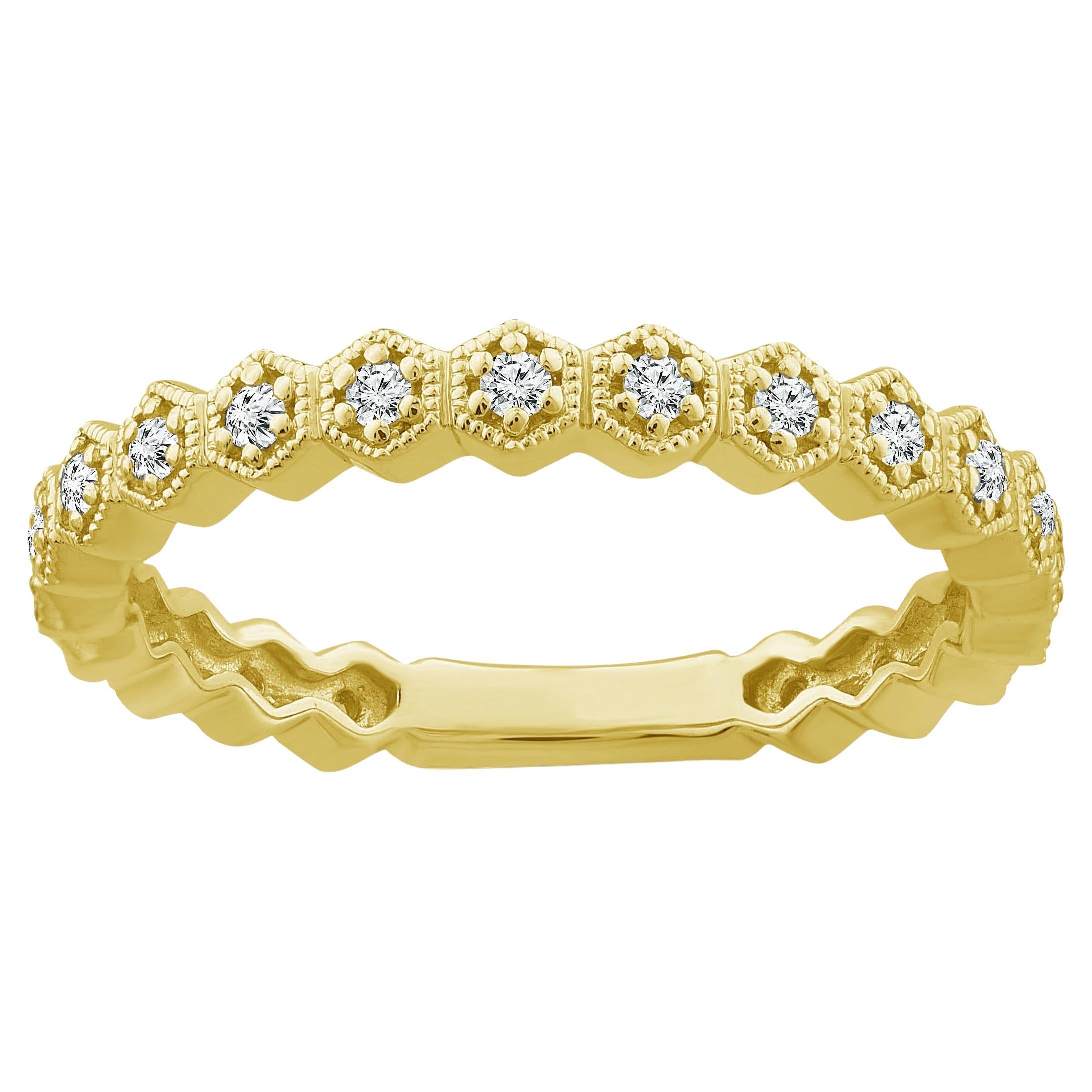 14K Yellow Gold Honeycomb Diamond Stackable Ring