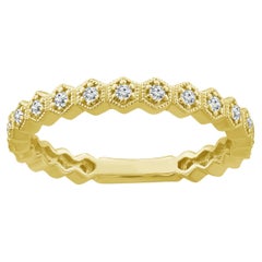 14K Yellow Gold Honeycomb Diamond Stackable Ring