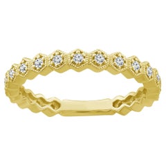 14K Yellow Gold Honeycomb Diamond Stackable Ring