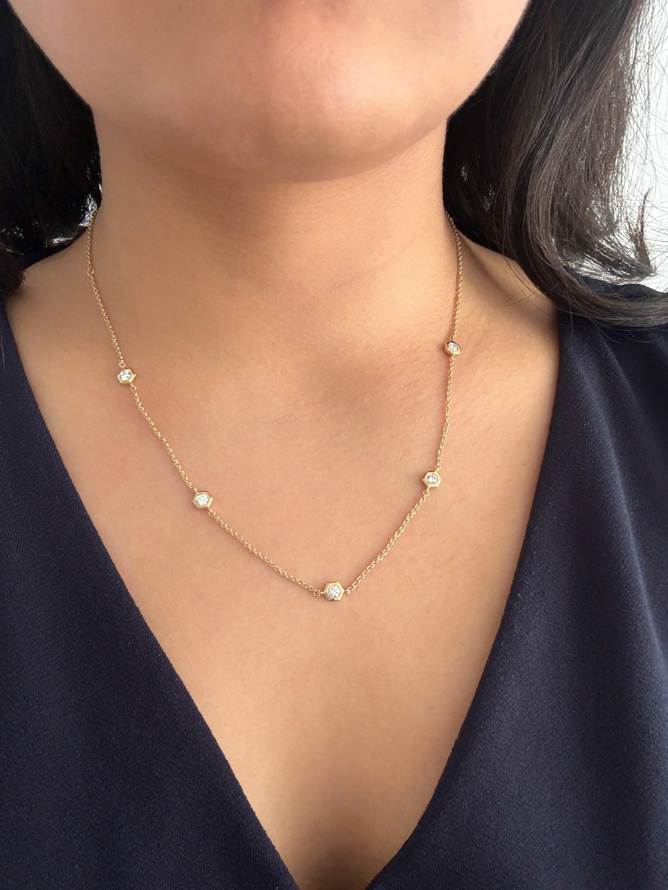Discover the new classic in everyday fine jewelry. An updated twist to a classic piece, the Honeycomb Diamond Station Necklace is perfect for every day wear. Elevate your essentials and add elegance to your style with this design remix of a fine