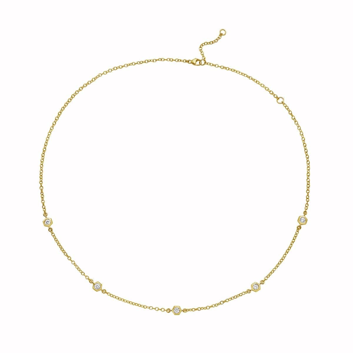 14K Yellow Gold Honeycomb Diamond Station Necklace In New Condition For Sale In New York, NY