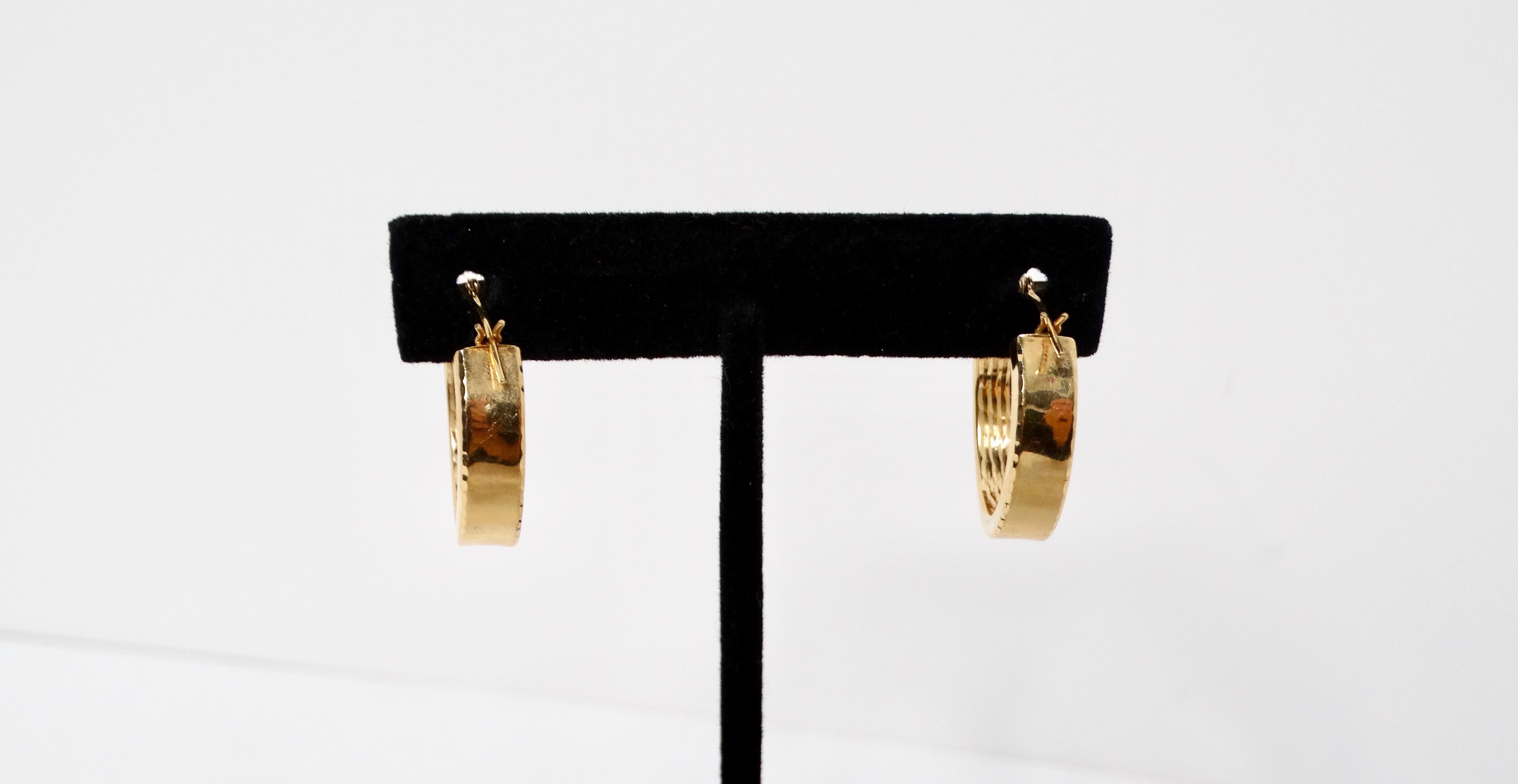 14k Yellow Gold Hoop Earrings Circa 1980s For Sale 1