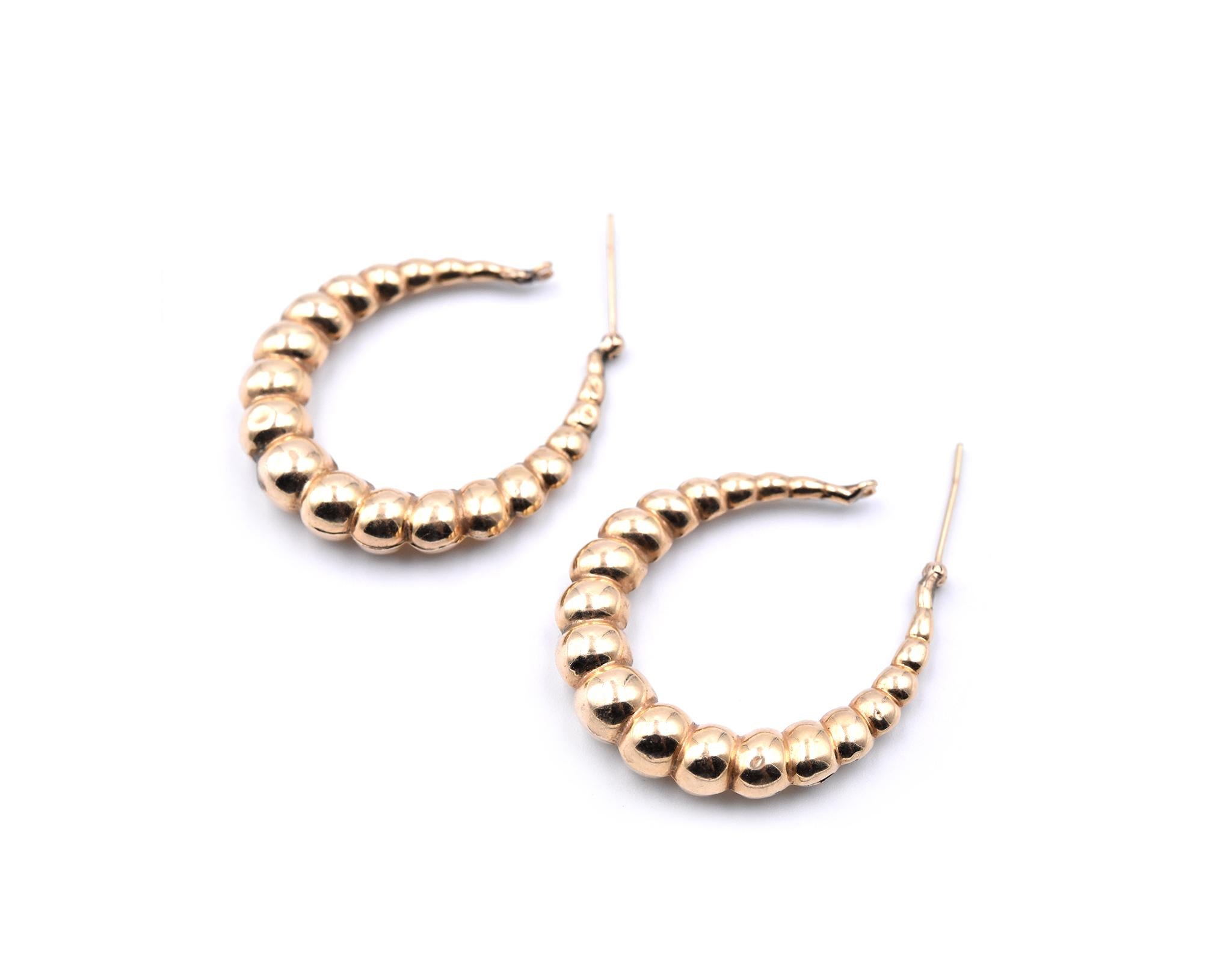 Women's or Men's 14 Karat Yellow Gold Hoop Earrings