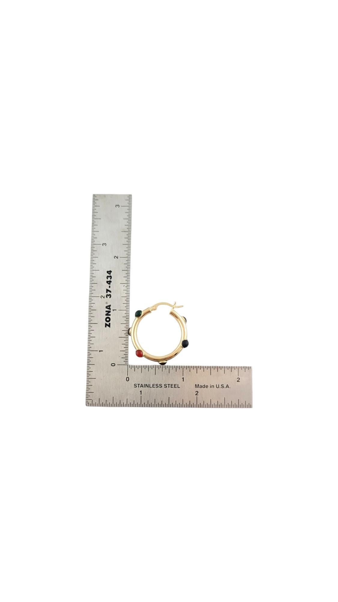Women's 14K Yellow Gold Hoop Earrings With Cabochon Accents #15865 For Sale
