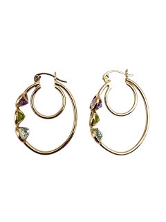 14K Yellow Gold Hoop Earrings With Colored Stones #22711