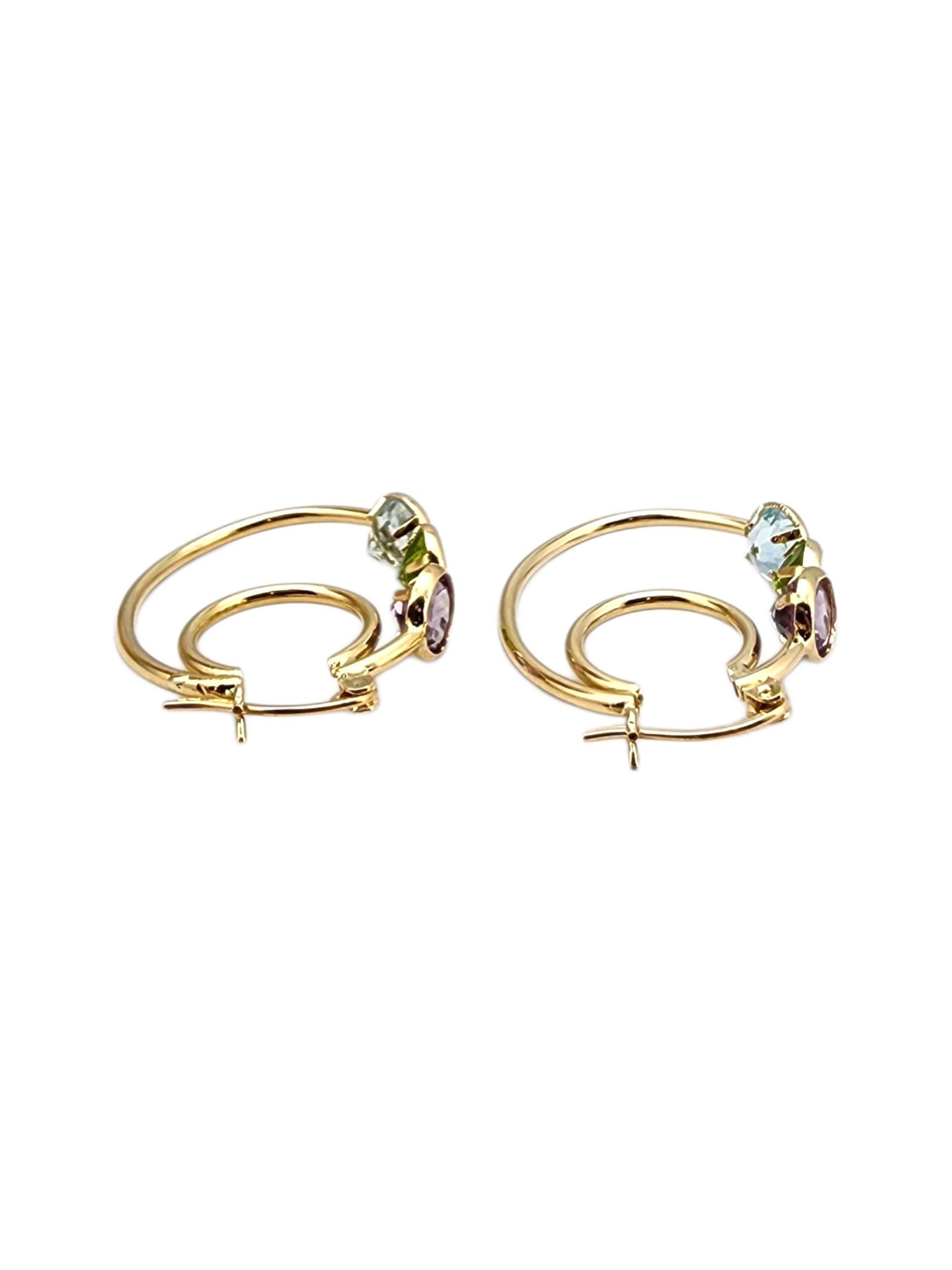 De las mujeres Pendientes de aro de oro amarillo de 14 quilates con piedras de colores #22711 en venta
