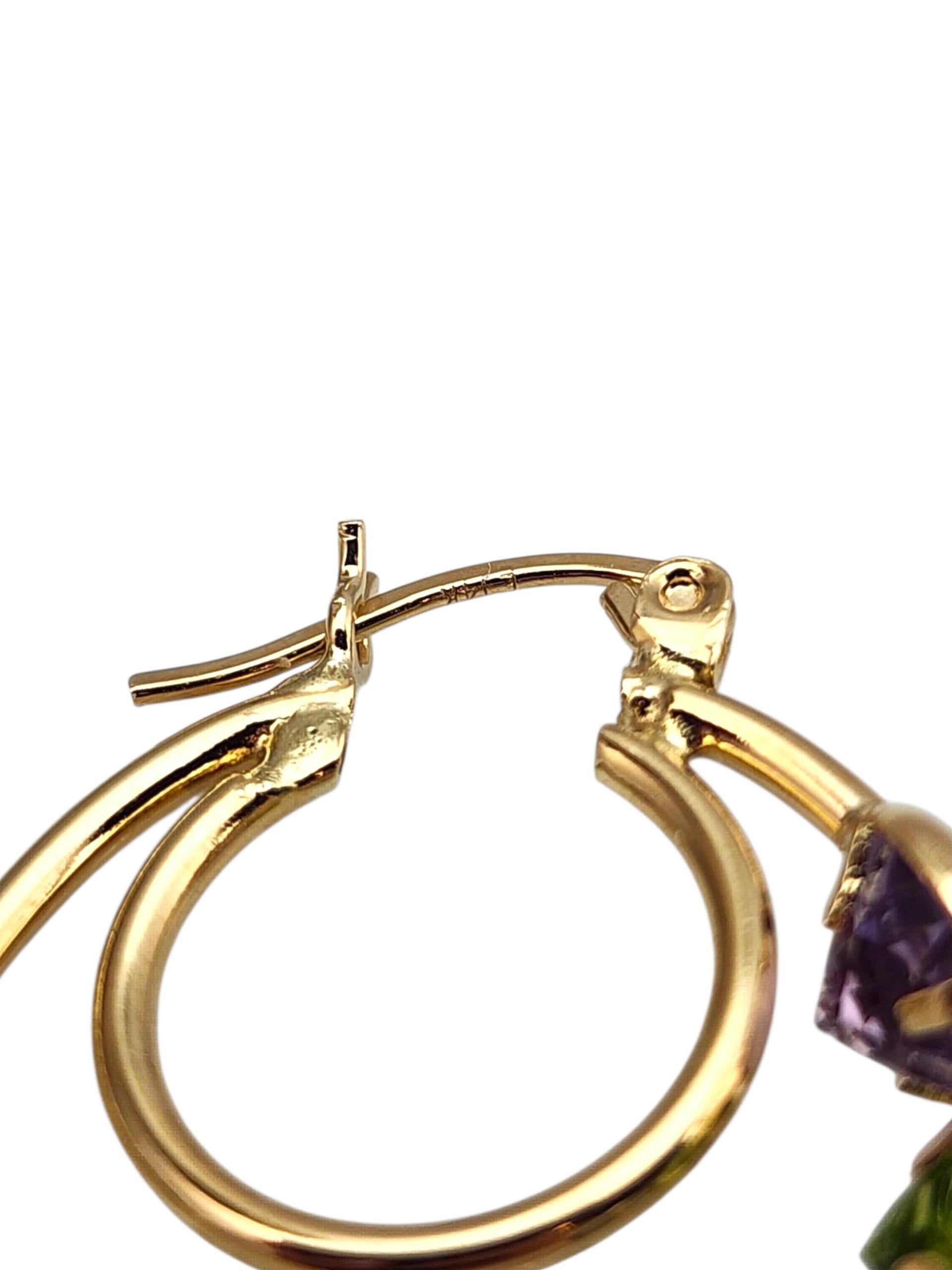 Pendientes de aro de oro amarillo de 14 quilates con piedras de colores #22711 en venta 2