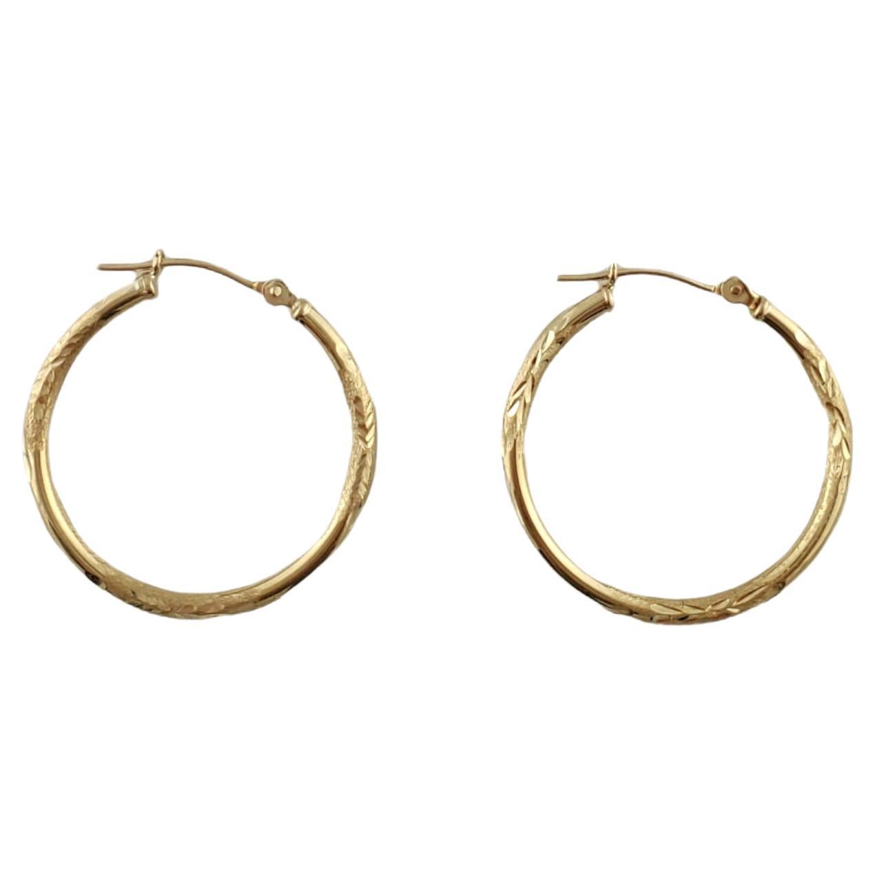 14K Yellow Gold Tribal Pattern Hoops For Sale at 1stDibs