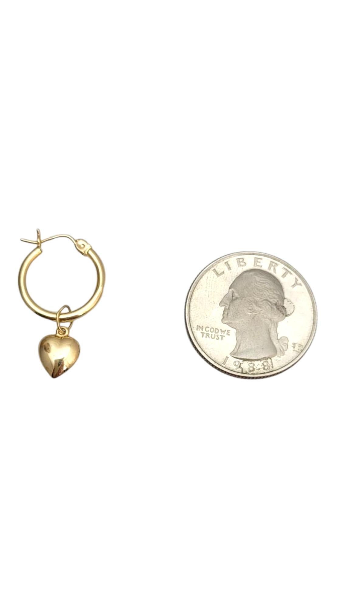 14K Yellow Gold Hoops with Heart Dangle Earrings #21642 in vendita 1