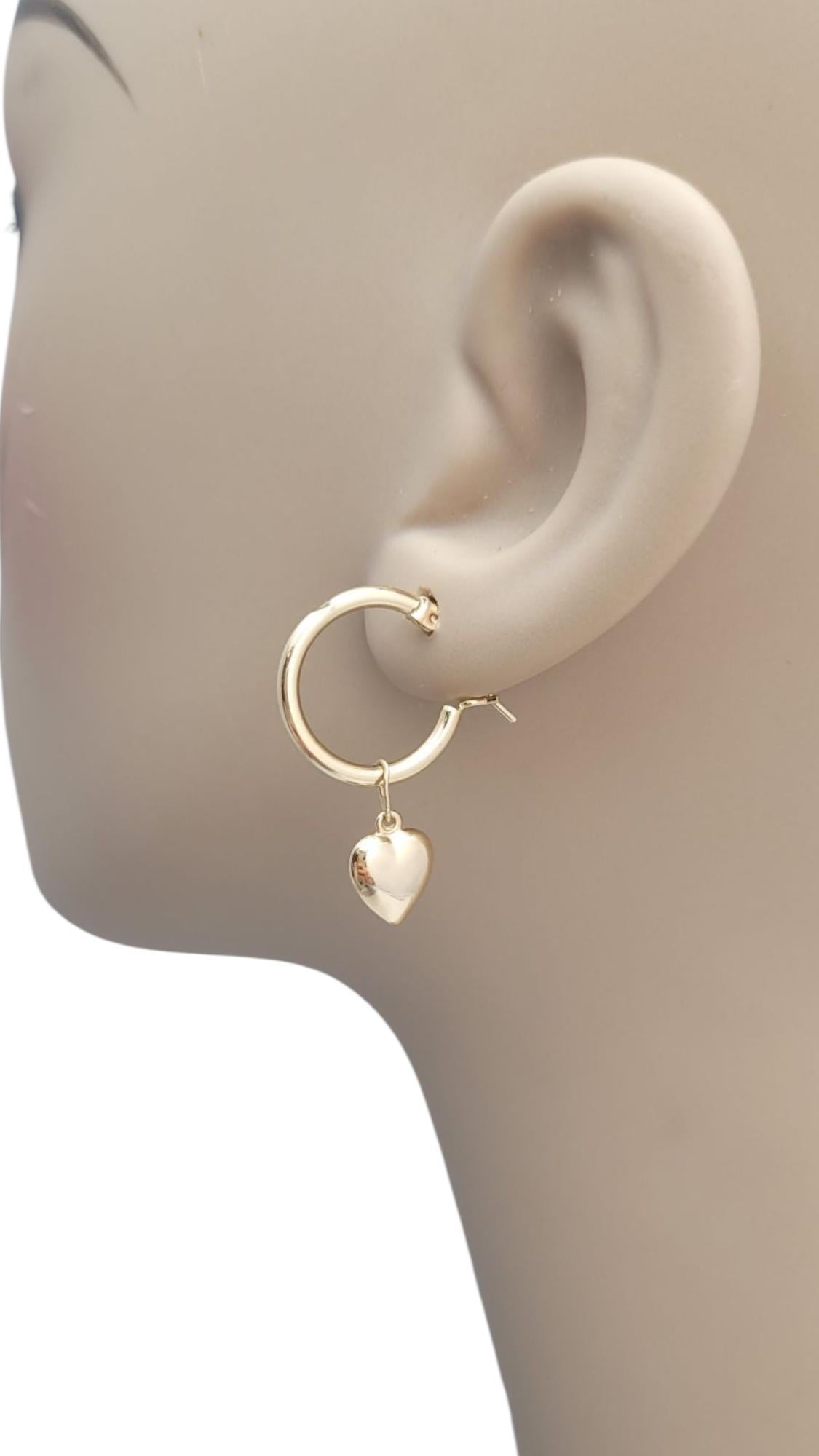 14K Yellow Gold Hoops with Heart Dangle Earrings #21642 in vendita 2