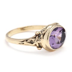 14k Yellow Gold Horizontal Oval Amethyst Ring
