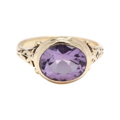 14k Yellow Gold Horizontal Oval Amethyst Ring