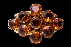 14k Yellow Gold Horiztonal Diamond Shaped Orange Citrine Cluster Ring