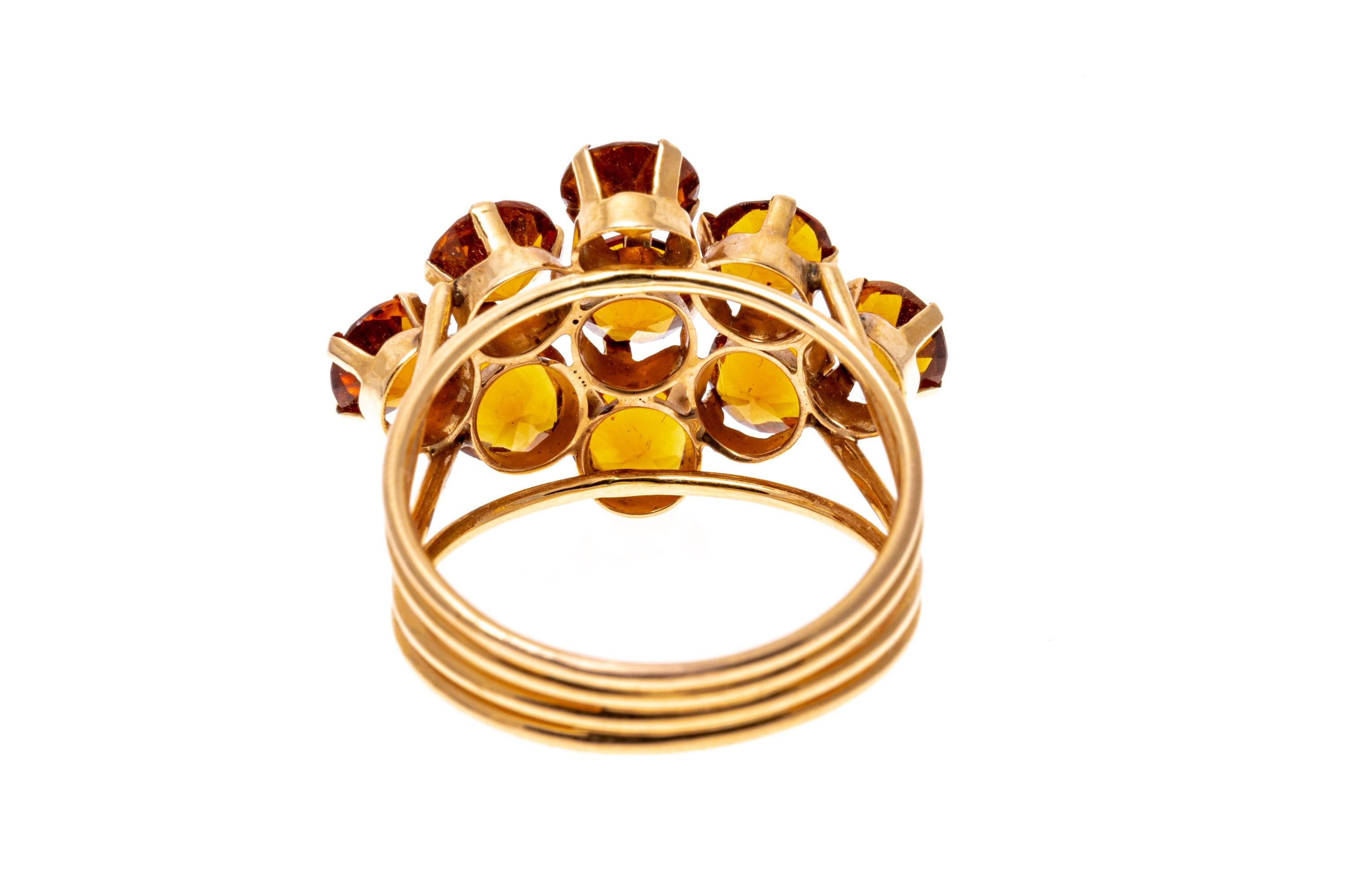 14k Yellow Gold Horiztonal Diamond Shaped Orange Citrine Cluster Ring For Sale 1