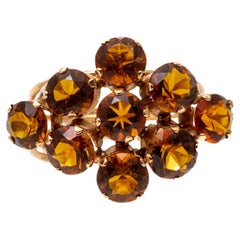 Vintage 14k Yellow Gold Horiztonal Diamond Shaped Orange Citrine Cluster Ring