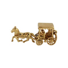 14K Yellow Gold Horse and Carriage Charm