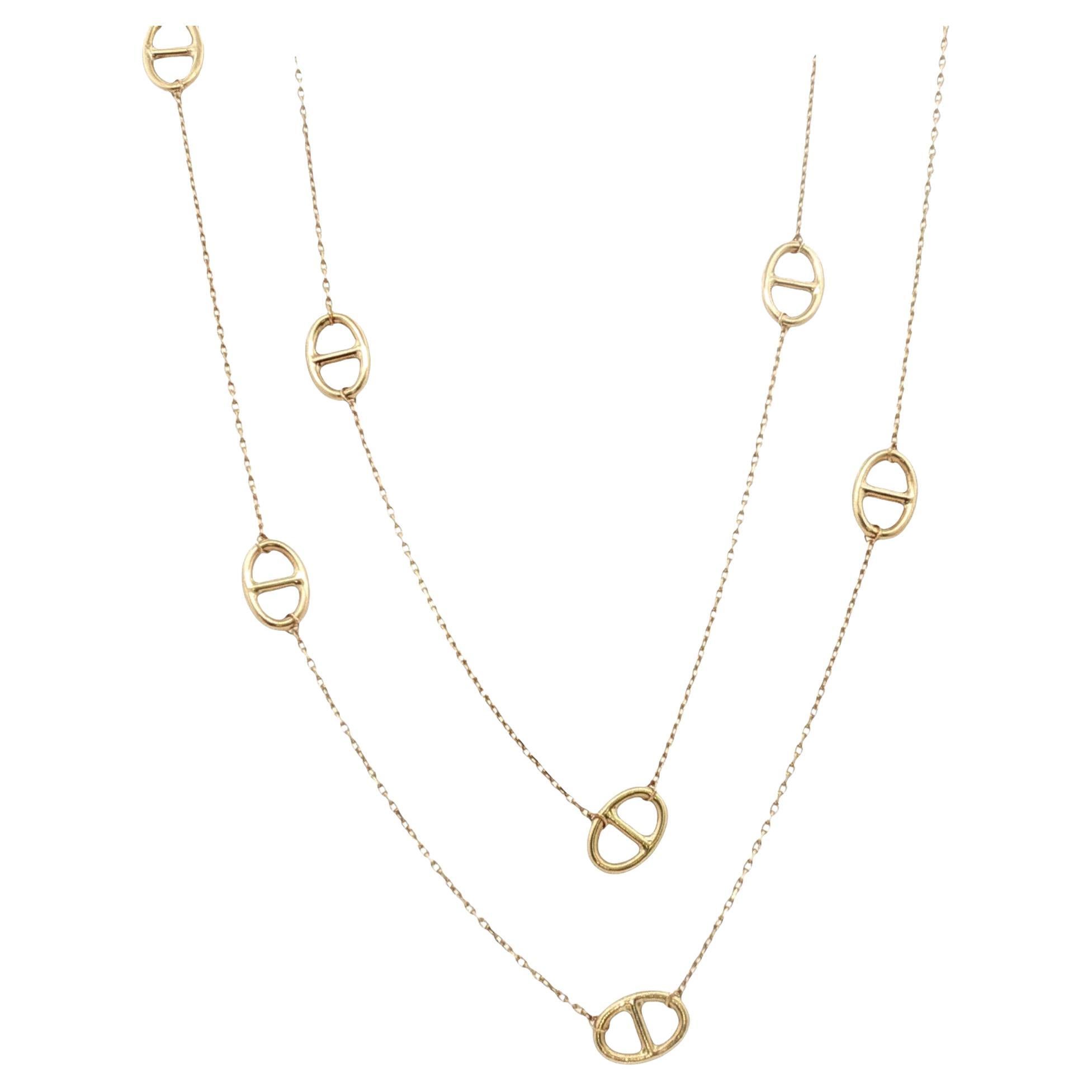 Collier à maillons en or jaune 14K, mors de cheval, 24 pouces, design équestre en vente