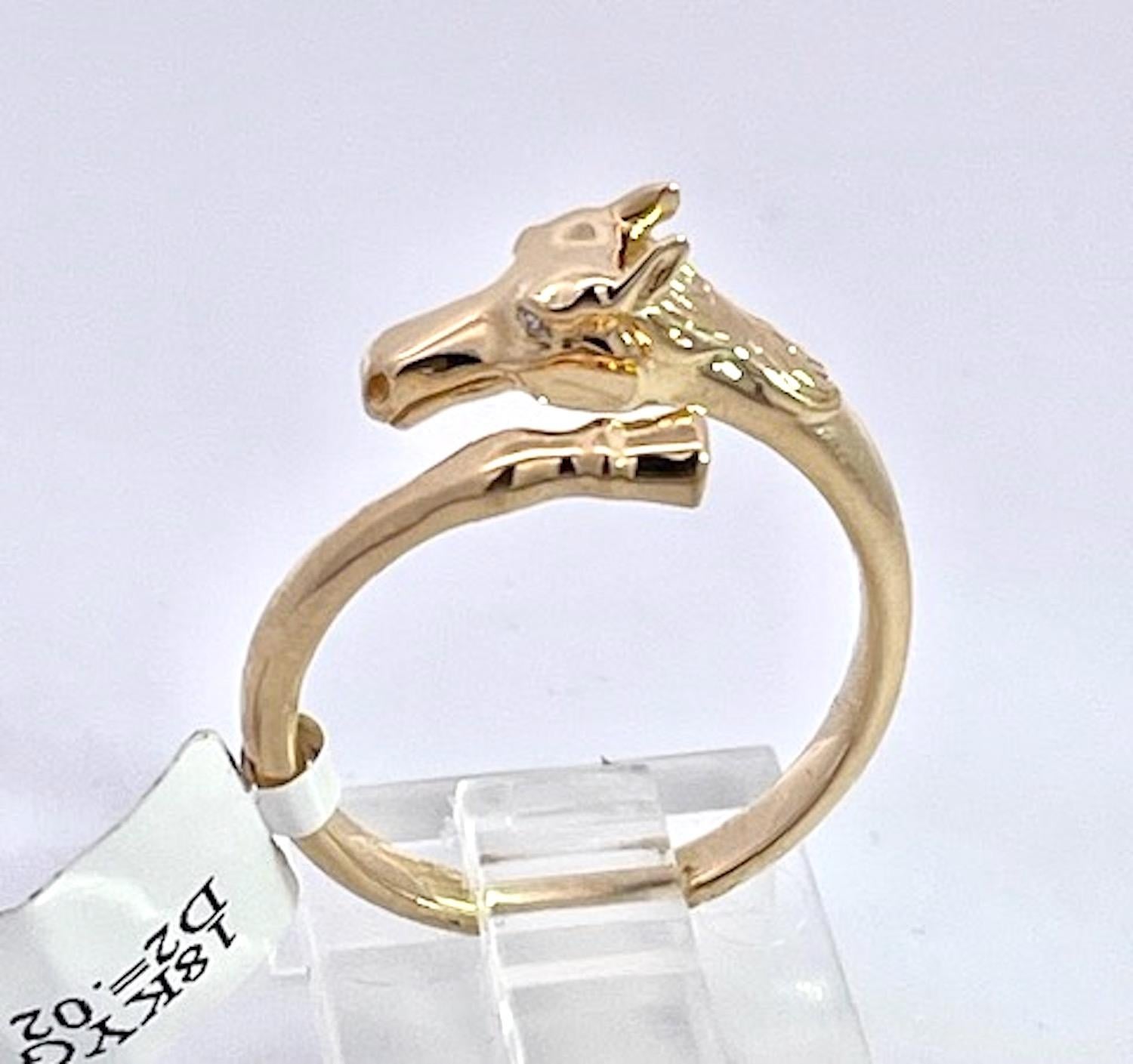 Women's or Men's 14K Yellow Gold Horse Ring Doves by Doron Paloma For Sale