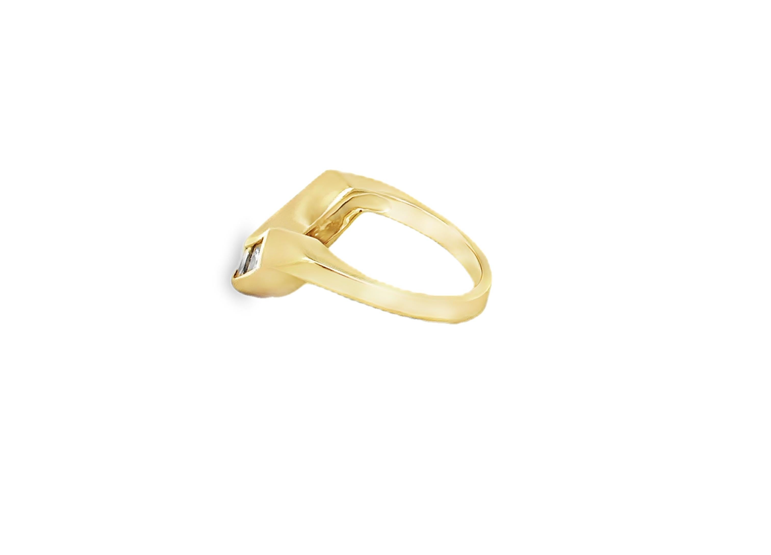 This Sparkling 14K yellow gold ring features an elegant curve atop. This luxurious design is timeless, and it holds H-I colored diamonds with VS. clarity. This Ring is a perfect way to elevate your jewelry wardrobe. 