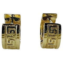 14K Yellow Gold Huggie Hoops Aztec Design #17020