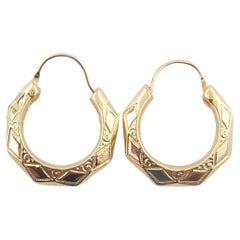 14K Yellow Gold Huggie Patterned Hoops #16360