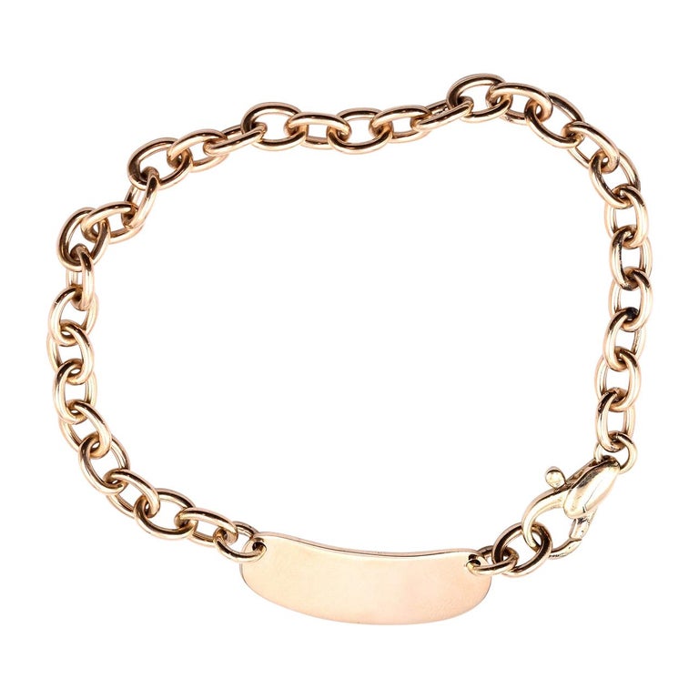 14 Karat Yellow Gold ID Link Bracelet For Sale at 1stDibs