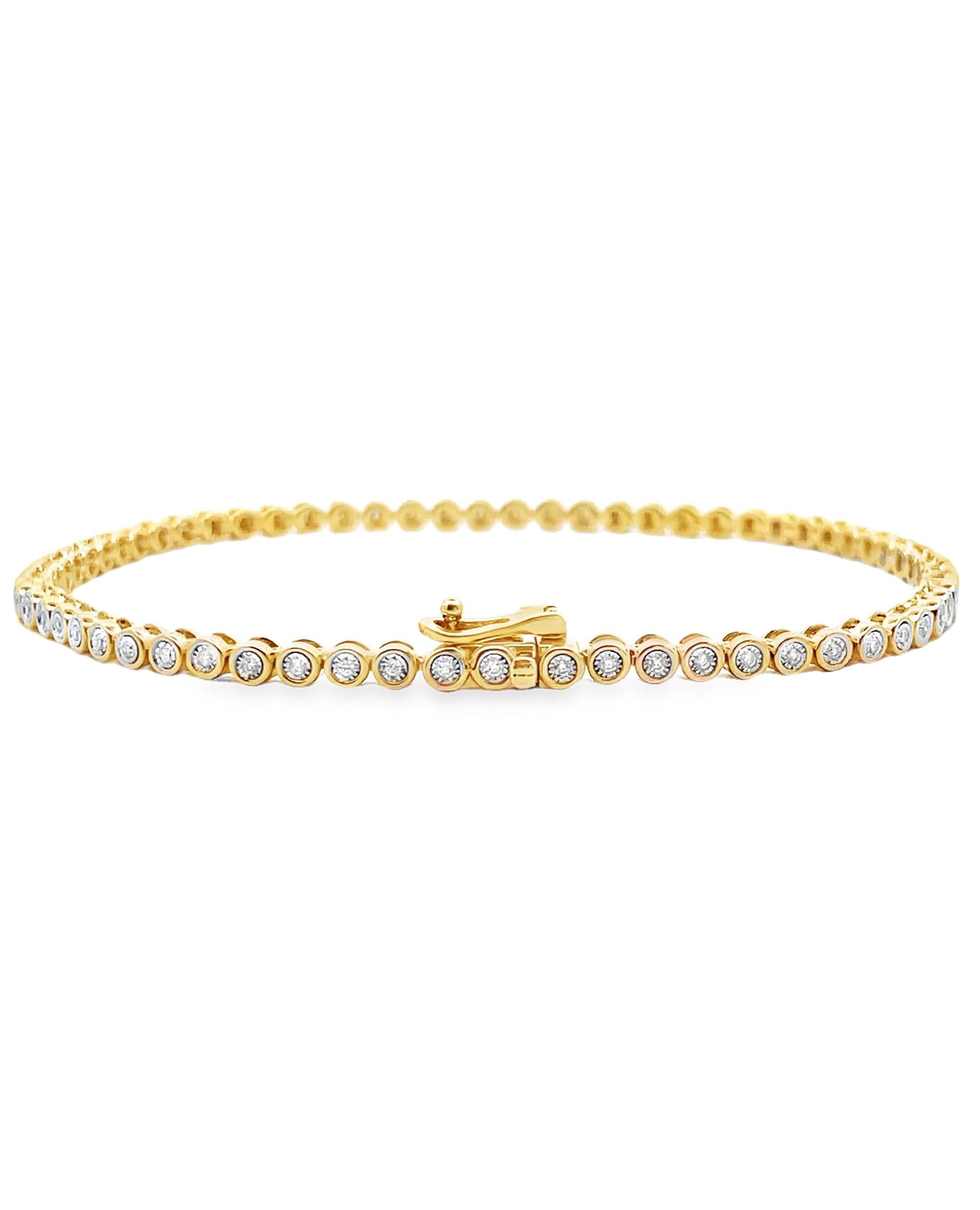 Contemporain Bracelet de tennis en or jaune 14K Illusion Set 0.32 Carats Diamond en vente