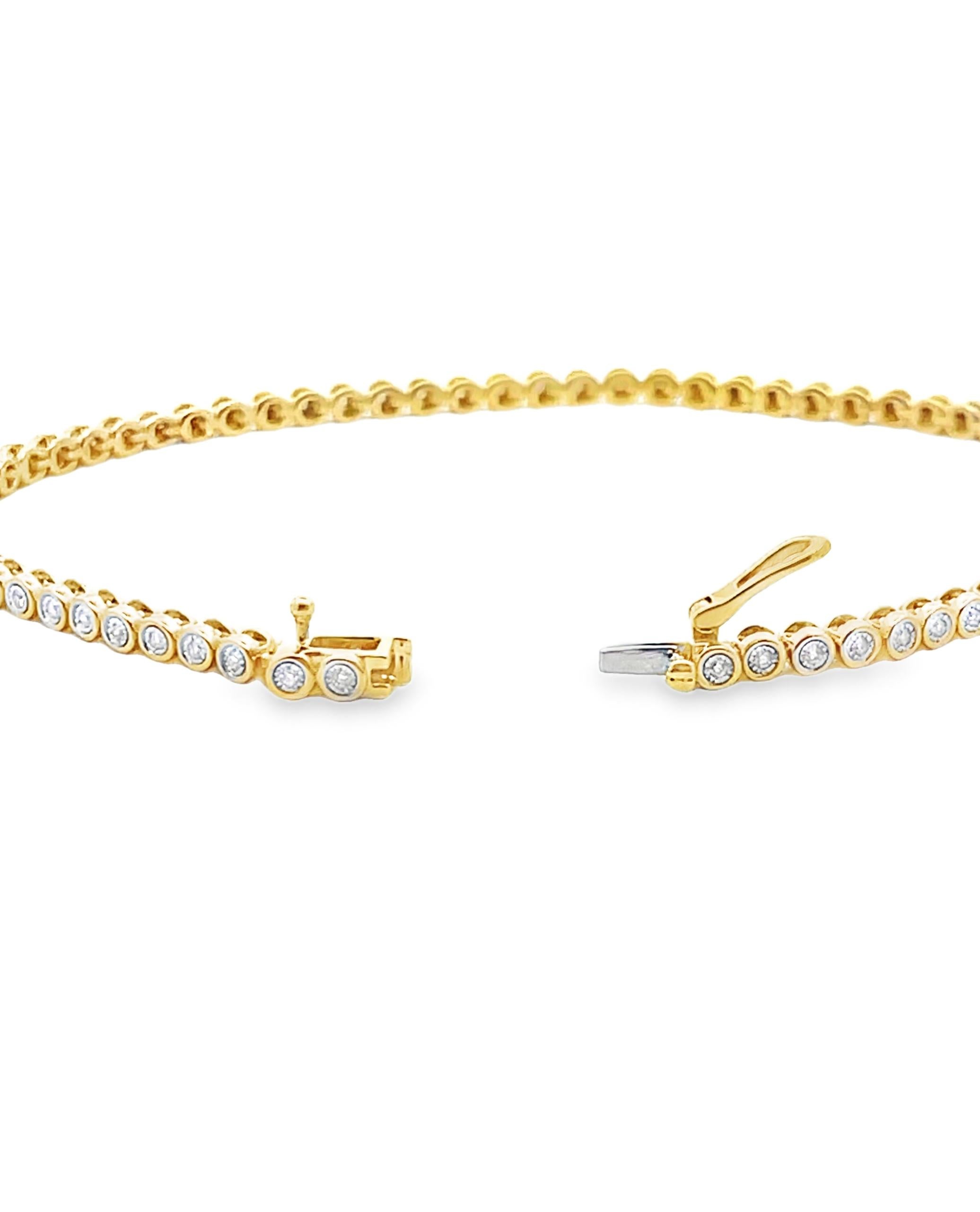 Taille ronde Bracelet de tennis en or jaune 14K Illusion Set 0.32 Carats Diamond en vente