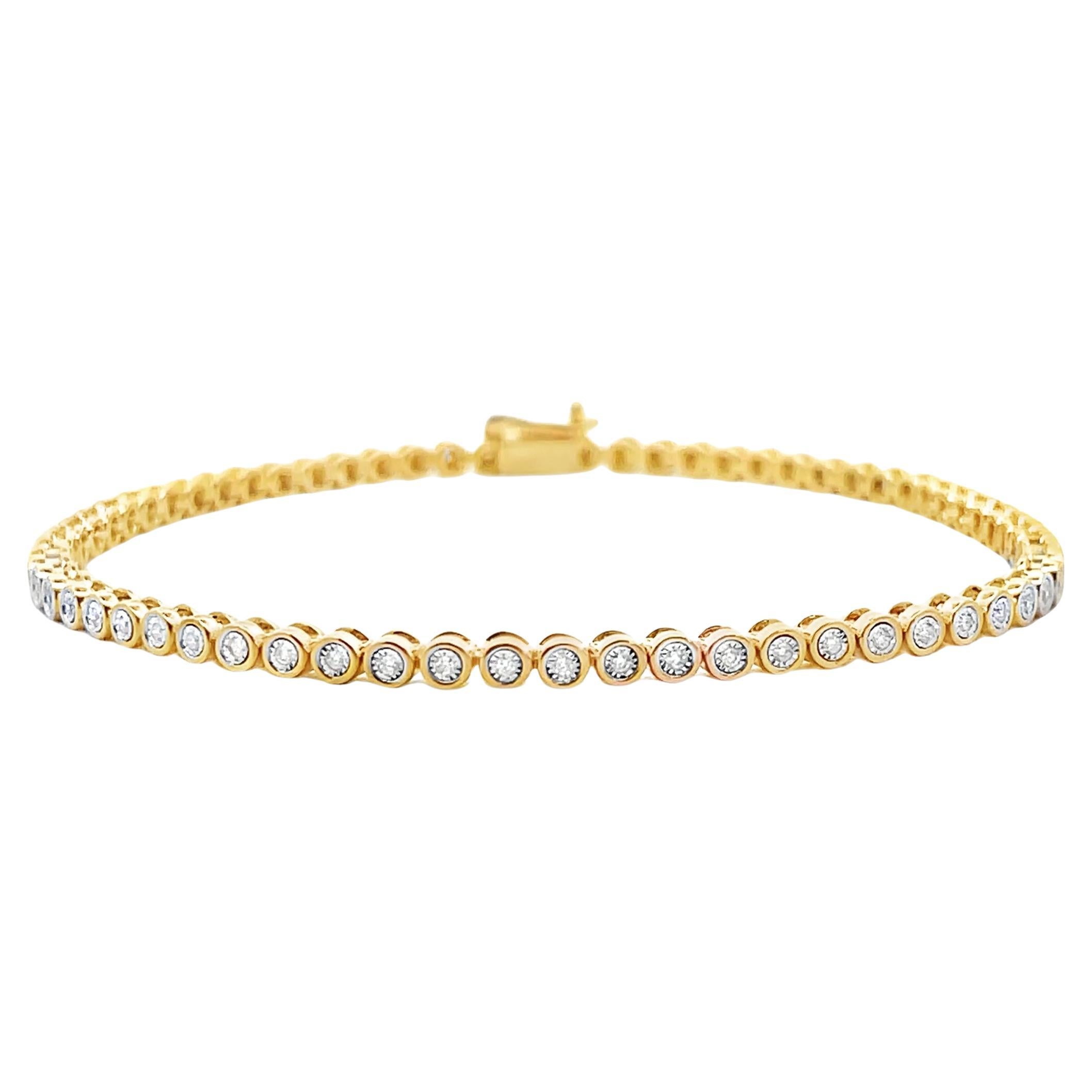 Bracelet de tennis en or jaune 14K Illusion Set 0.32 Carats Diamond