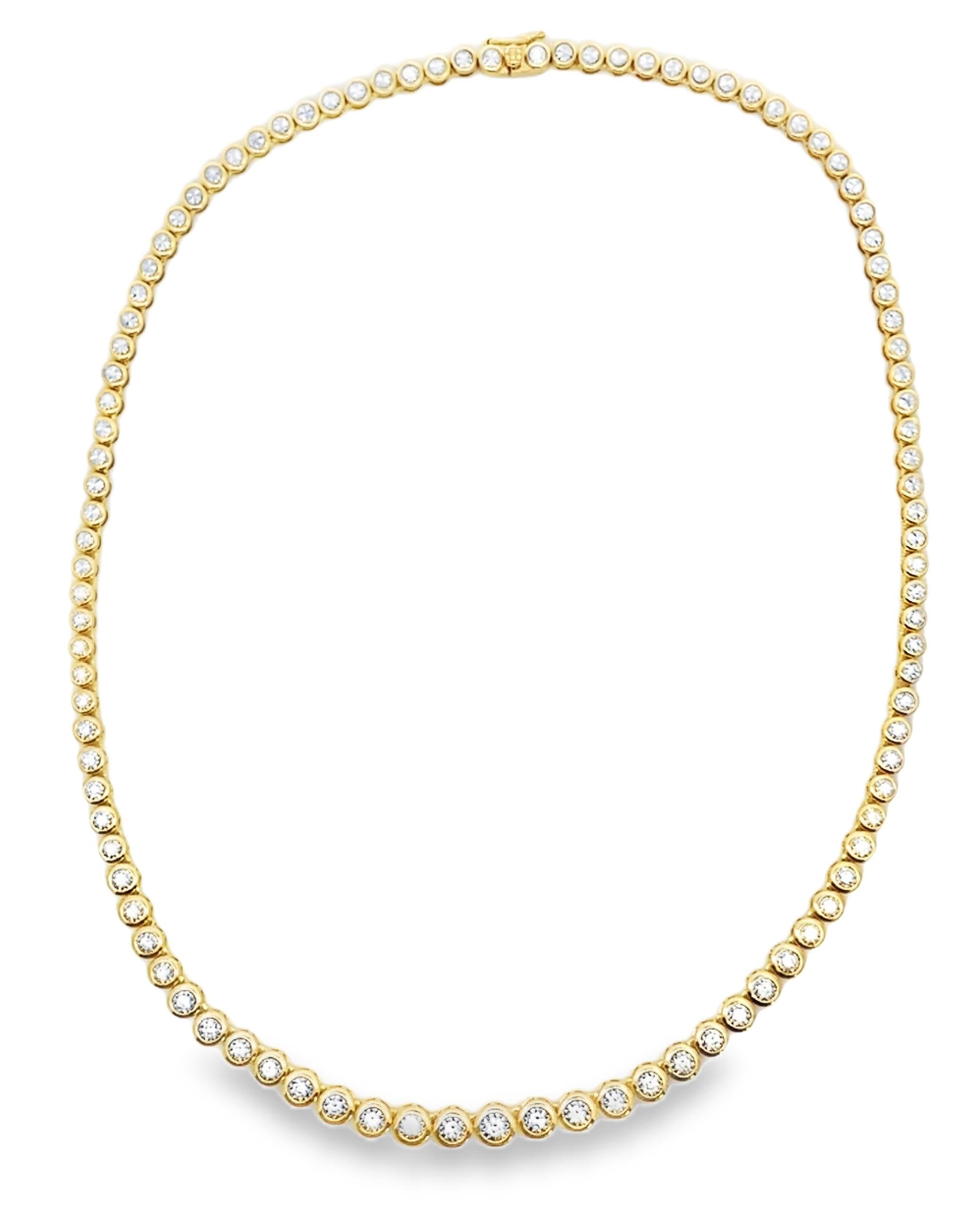 14K Yellow Gold Illusion Set Diamond Tennis Necklace