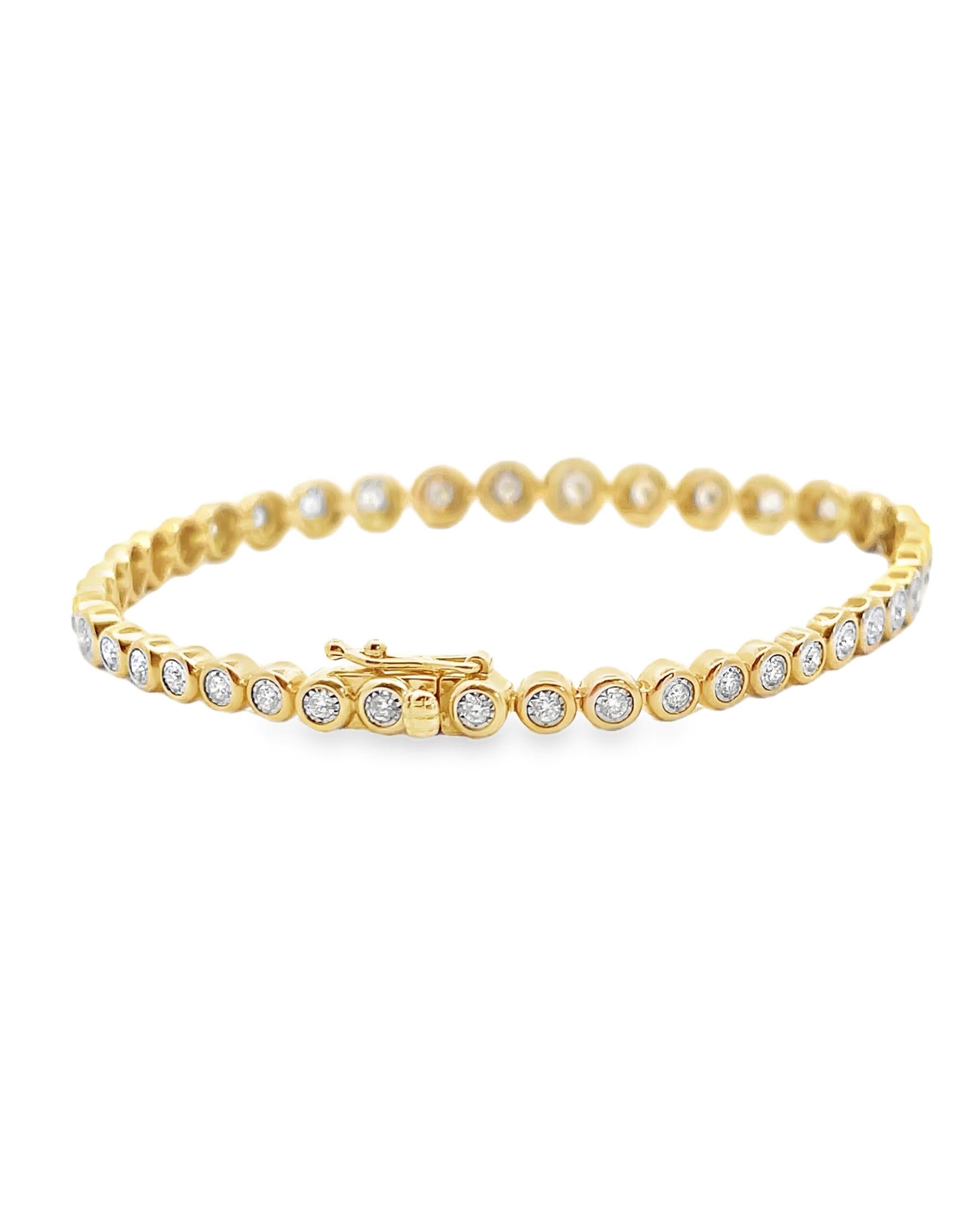 Pulsera de Tenis de Diamantes Graduados en Oro Amarillo de 14 K con Juego Ilusión Contemporáneo en venta