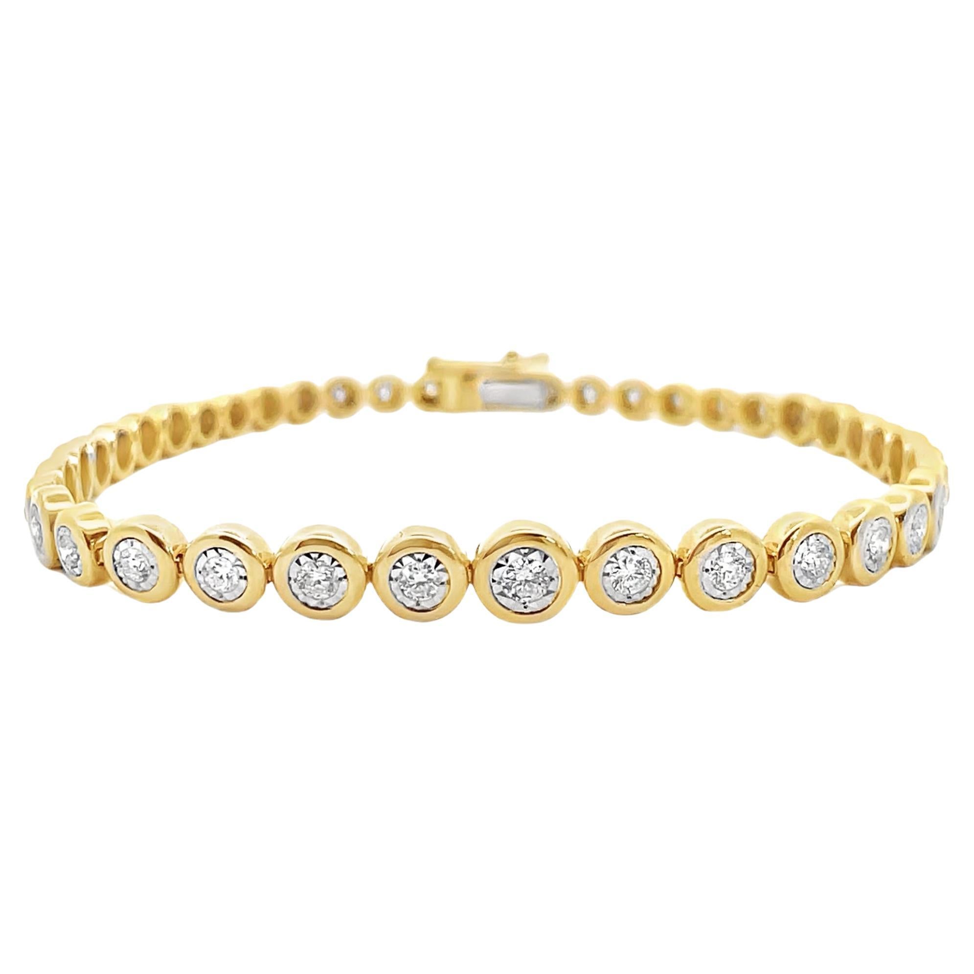 14K Gelbgold Illusion Set abgestuftes Diamant-Tennisarmband