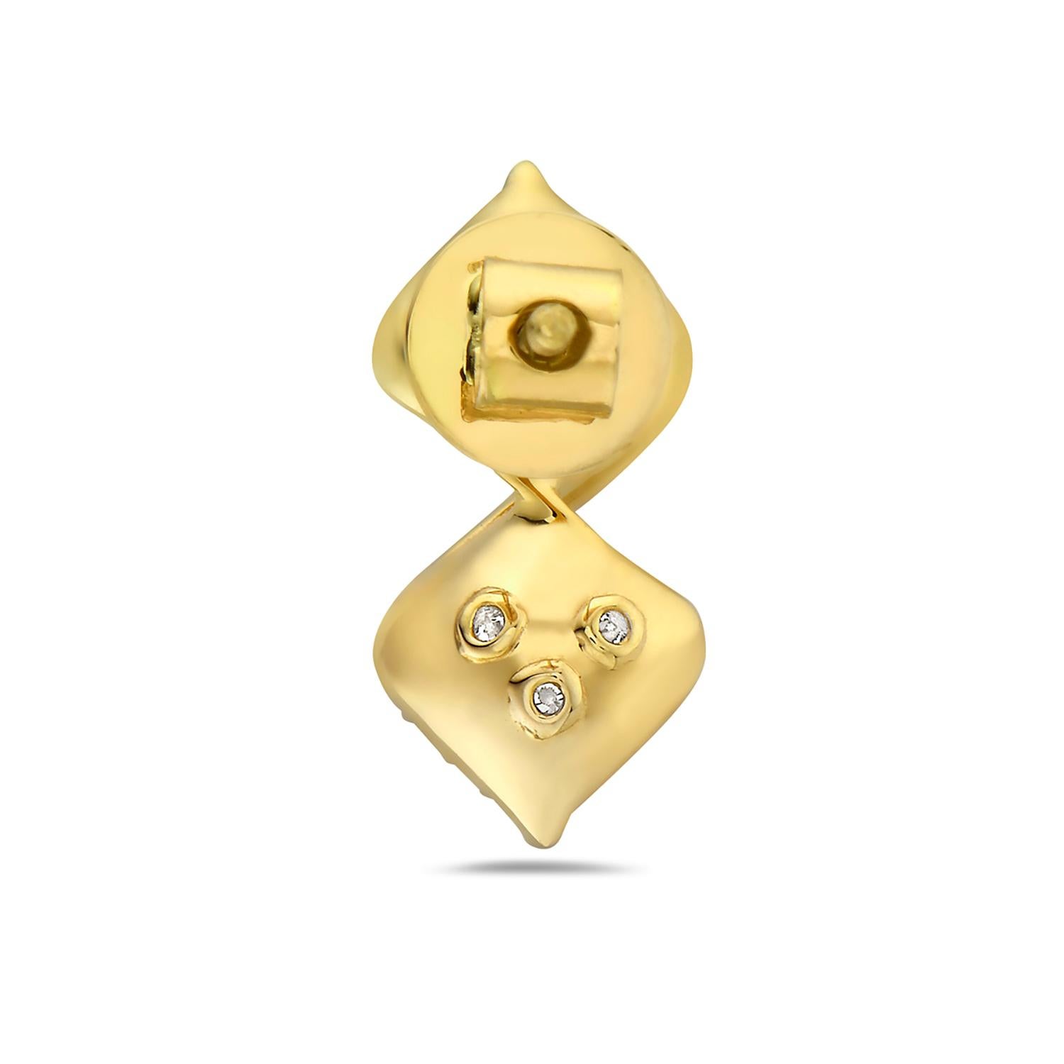 Taille mixte Boucles d'oreilles en forme de zigzag en or jaune 14 carats avec diamants sur le bord en vente