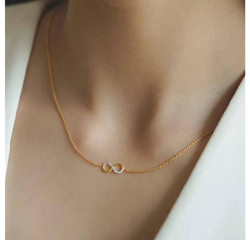 14K Yellow Gold Infinity Necklace Natural Diamond Wedding Necklace Elegant Gift
Light weight can be worn everyday

Additional information:
Condition: New with tags: A brand-new, unused, and unworn item (including handmade items) in the original