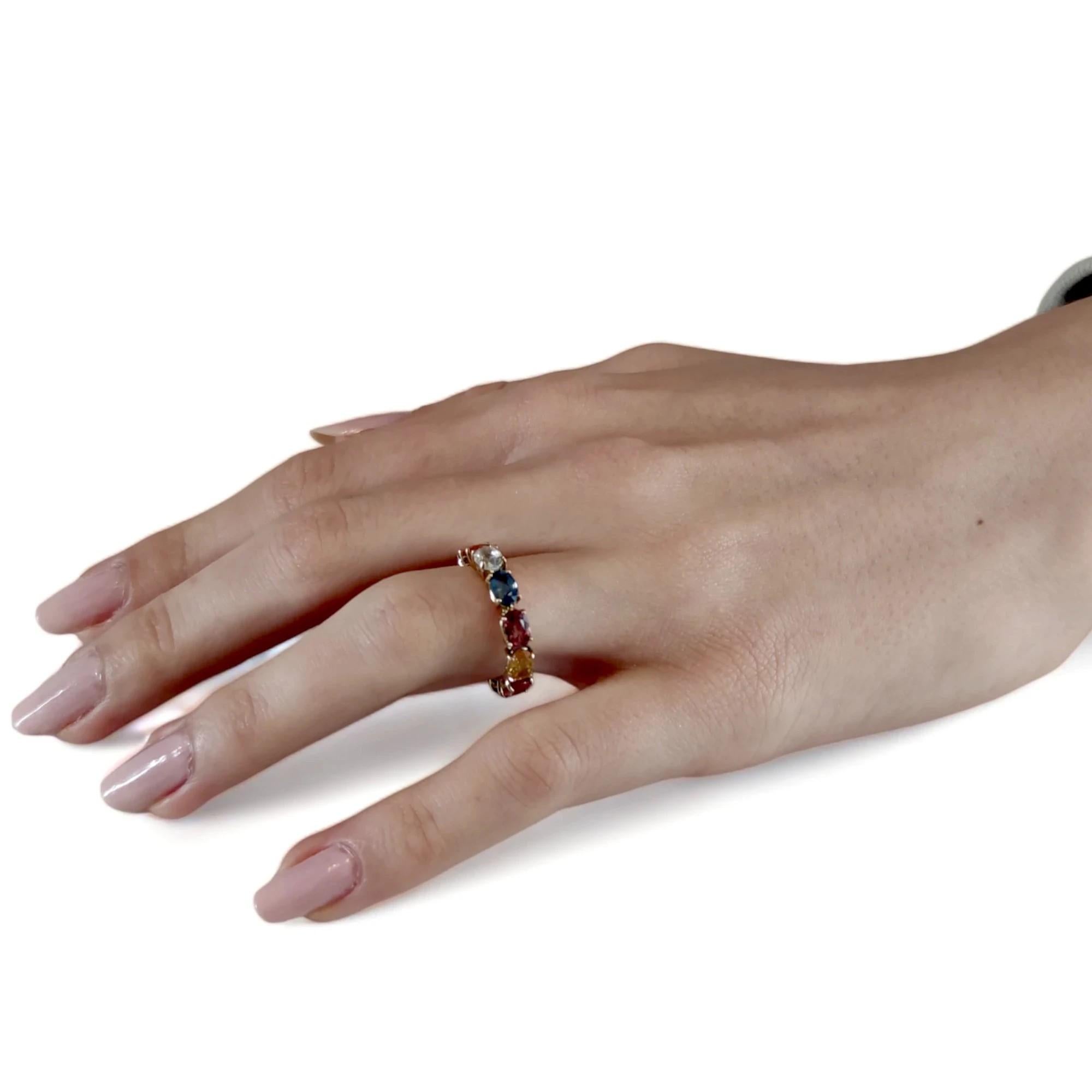 da uomo o donna Anello Infinity da donna in oro giallo 14k con zaffiri ovali - Fatto a mano  anello in vendita